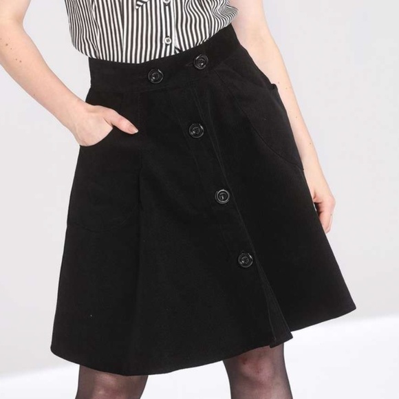 NWT Black Hell Bunny Corduroy Wonder Years Knee Skirt with Buttons and Pockets - Picture 1 of 12